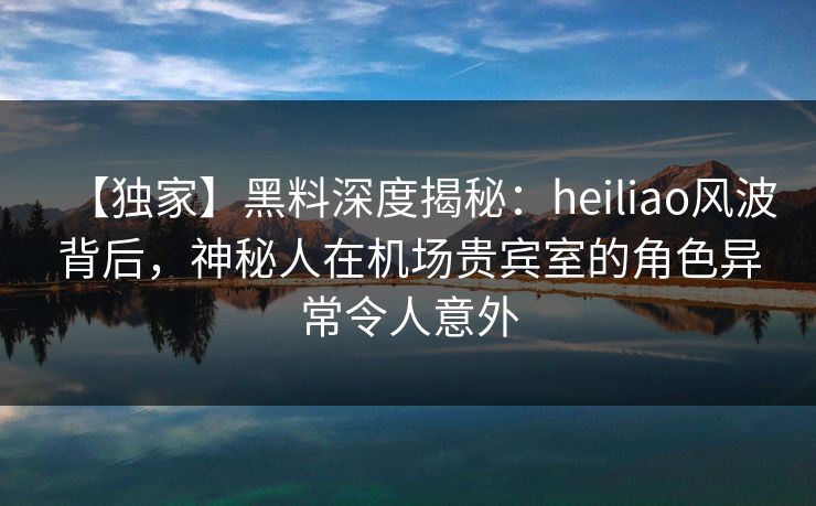 【独家】黑料深度揭秘：heiliao风波背后，神秘人在机场贵宾室的角色异常令人意外