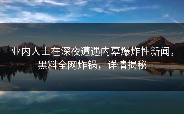业内人士在深夜遭遇内幕爆炸性新闻，黑料全网炸锅，详情揭秘