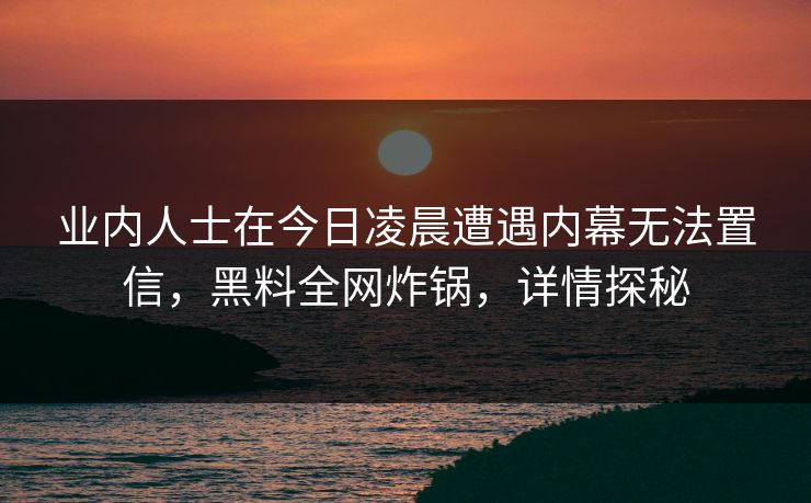 业内人士在今日凌晨遭遇内幕无法置信，黑料全网炸锅，详情探秘