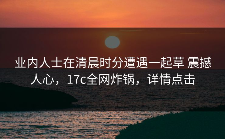 业内人士在清晨时分遭遇一起草 震撼人心，17c全网炸锅，详情点击